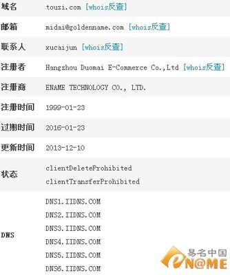 傳投資域名touzi.com百萬價被購回國 轉入易名中國:域名新聞:域名門戶:eName.CN